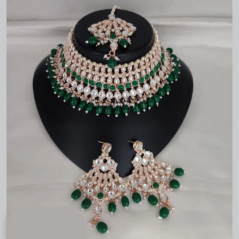 Luxury Jewelry At Unbeatable Discounts Lucentarts Jewellery Rose Gold Plated Kundan Stone And Pearls Choker Necklace Set