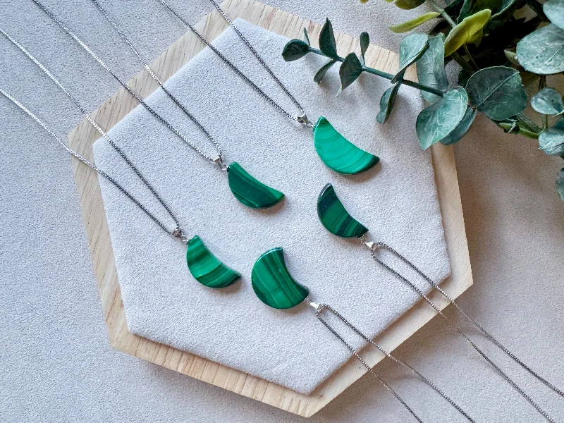 Chic And Stylish Jewelry At Exclusive Prices Malachite Crescent Moon Sterling Necklace