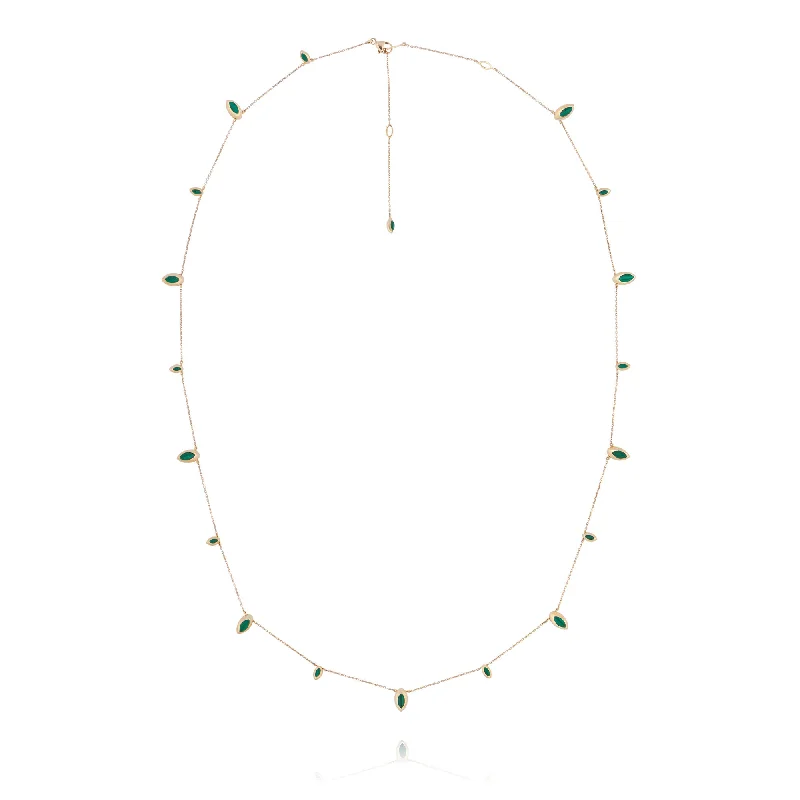 Don't Miss Our Biggest Jewelry Sale Of The Season Long Swinging Chain 18K Rosegold Necklace w. Malachite & Pearl