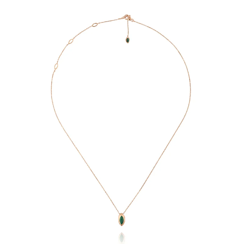 Exclusive Jewelry Offers – Sparkle For Less Swinging Pendant 18K Rosegold Necklace w. Malachite & Pearl