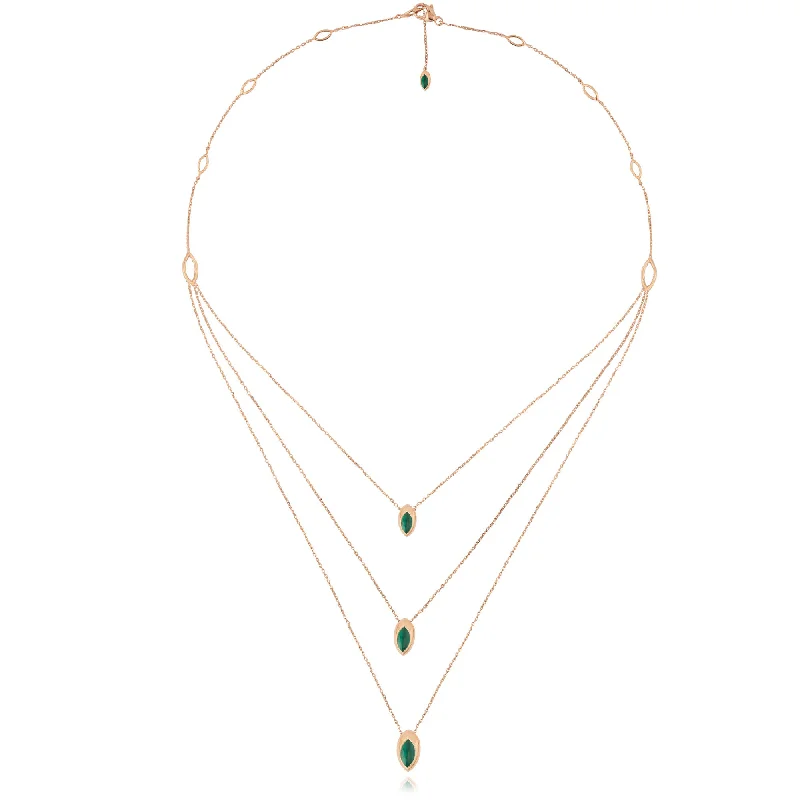 Limited-Time Jewelry Sale – Don't Miss These Deals Swinging Triple Pendant 18K Rosegold Necklace w. Malachite & Pearl