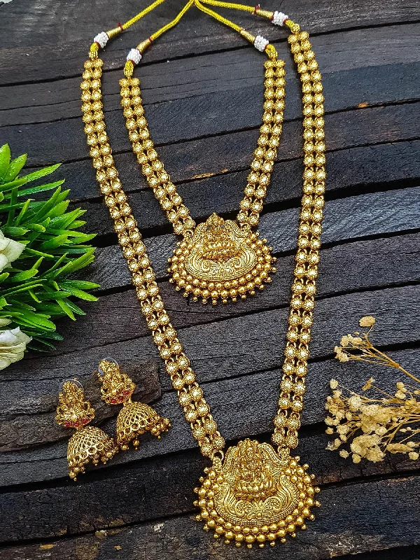 Exclusive Jewelry Offers – Sparkle For Less Antique Premium Gold finish Laxmi necklace Combo set