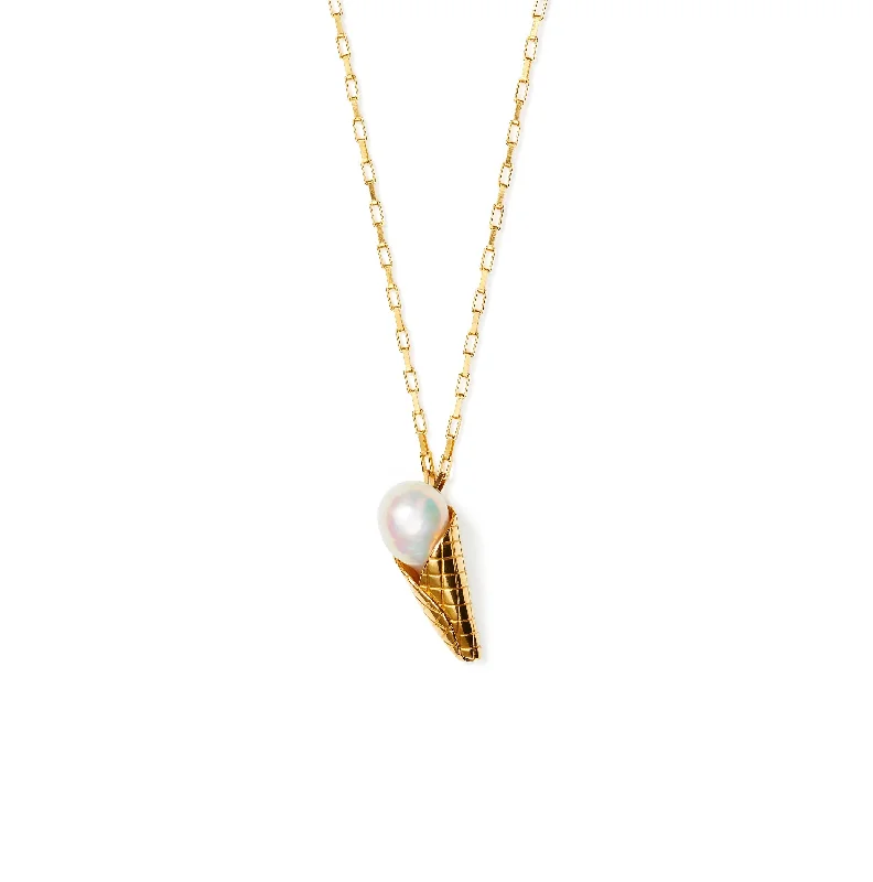 Premium Jewelry Now Available At Special Discounts Large Ice Cream Gold Plated Necklace w. Pearl