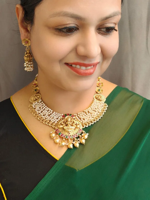 Elegant Jewelry, Exclusive Prices – Shop Now Premium Gold Finish Authentic Temple Design Necklace set