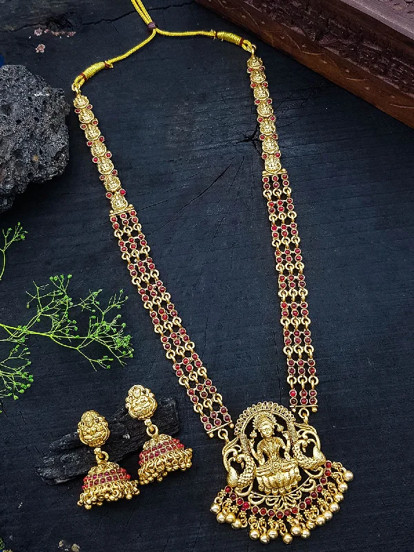 Beautiful Jewelry, Breathtaking Discounts – Hurry In Premium Gold Plated Long Laxmi Necklace Set