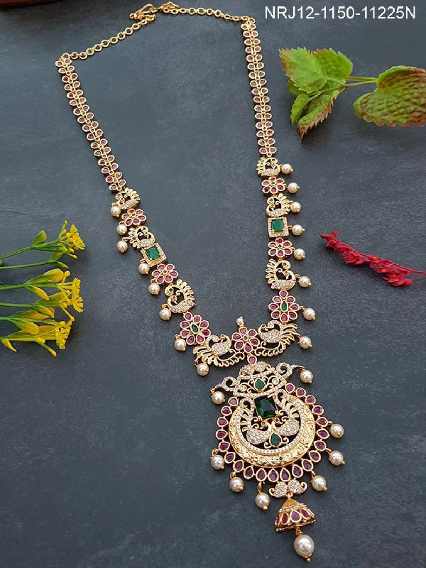 Exclusive Gemstone Jewelry At Special Prices Premium Gold Plated Long Necklace with Multi colour CZ Stones 11225N