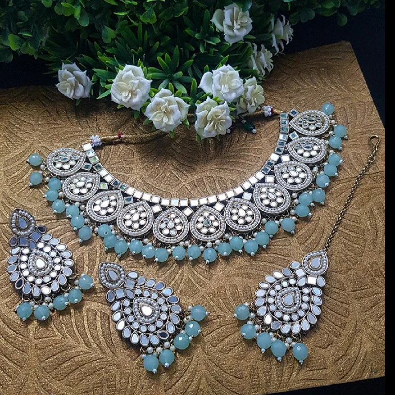 Premium Jewelry Now Available At Special Discounts Premium quality Mirror Jewellery Necklace set with Maang Tikk