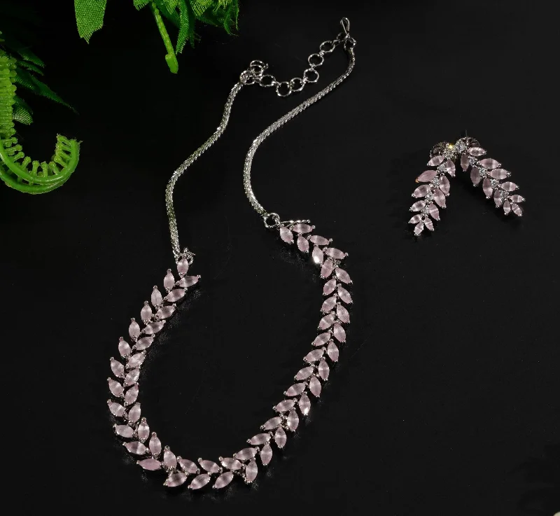 Shop Stylish Jewelry Now And Save Big Premium Sayara Collection Pear Shape Necklace Set with Pink CZ Stone