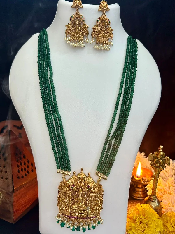 Sparkle On A Budget – Fine Jewelry For Less Premium Timeless Collection Temple Pendant with 4 Line Crystal onyx batti mala Necklace Set