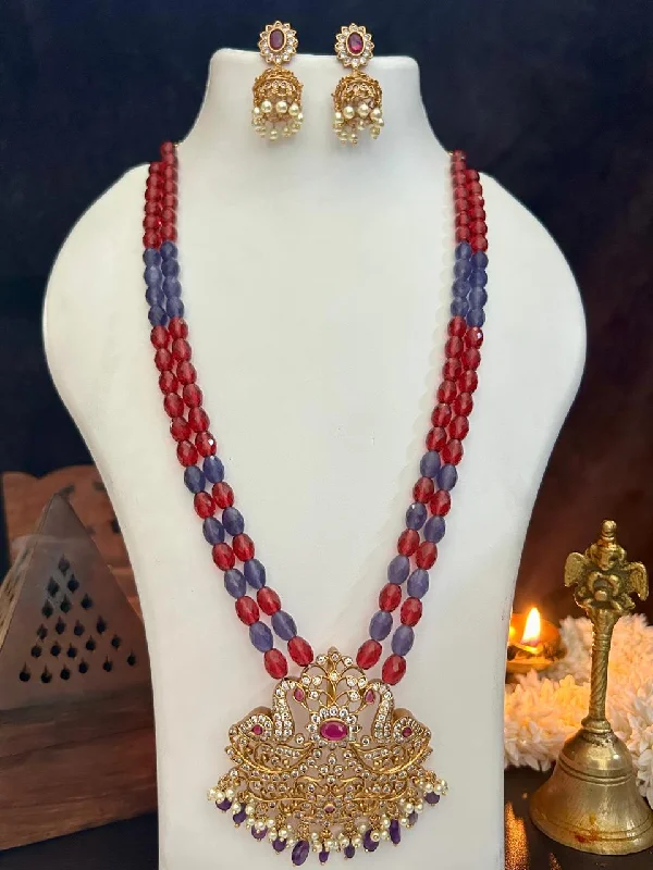 Timeless Beauty, Unbeatable Deals – Jewelry Sale On Premium Timeless Collection Temple Pendant Monalisa cutting Semi precious Stone Mala Necklace Set