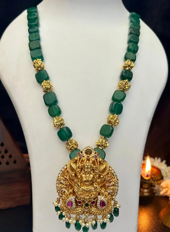 Handcrafted Beauty At Affordable Prices Premium Timeless Collection Temple Pendant with Natural Onyx Stone maala Necklace Set