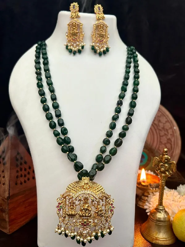 Affordable Elegance – Special Jewelry Sale Now Live Premium Timeless Collection Temple Pendant with Two Line Natural Stone onyx dul dul Mala Necklace Set