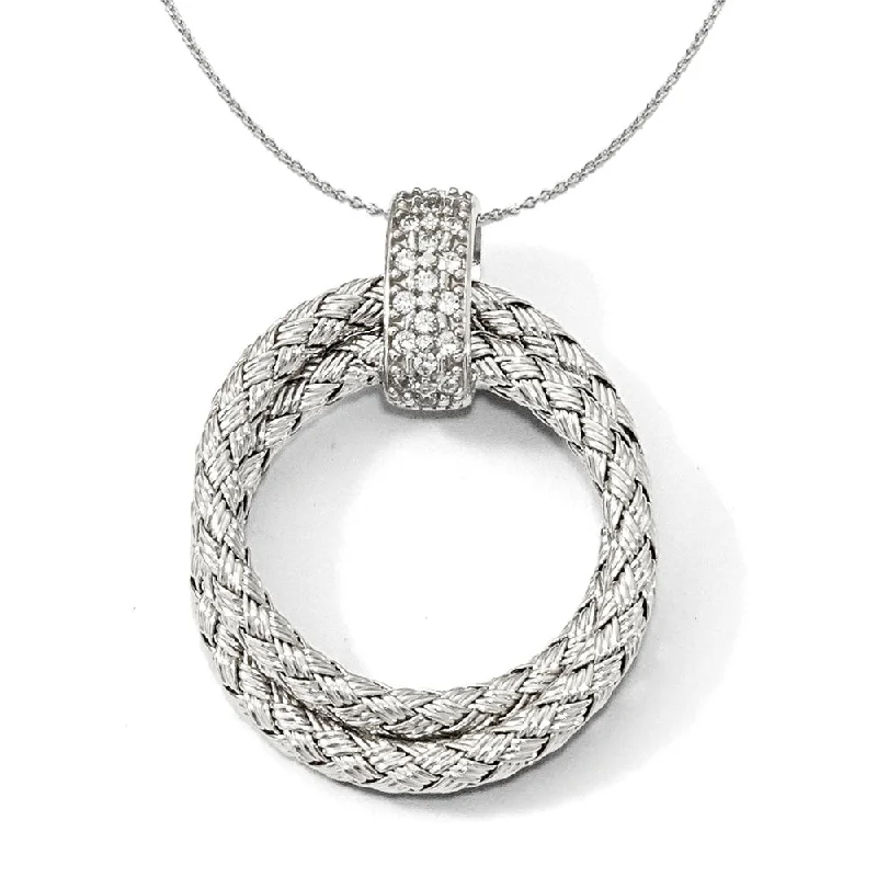 Unmissable Deals On Handmade Jewelry Collections Rhodium Plated Sterling Silver & CZ Braided Round 22 x 29mm Necklace