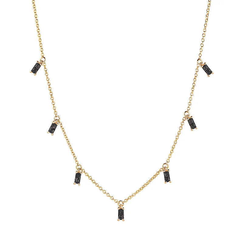 Shop Signature Jewelry Styles At Exclusive Prices Princess Baquette Gold Plated Necklace w. Black Zirconias