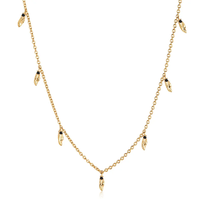 Elevate Your Outfit With Discounted Statement Jewelry Vulcanello Gold Plated Necklace w. Black Zirconias