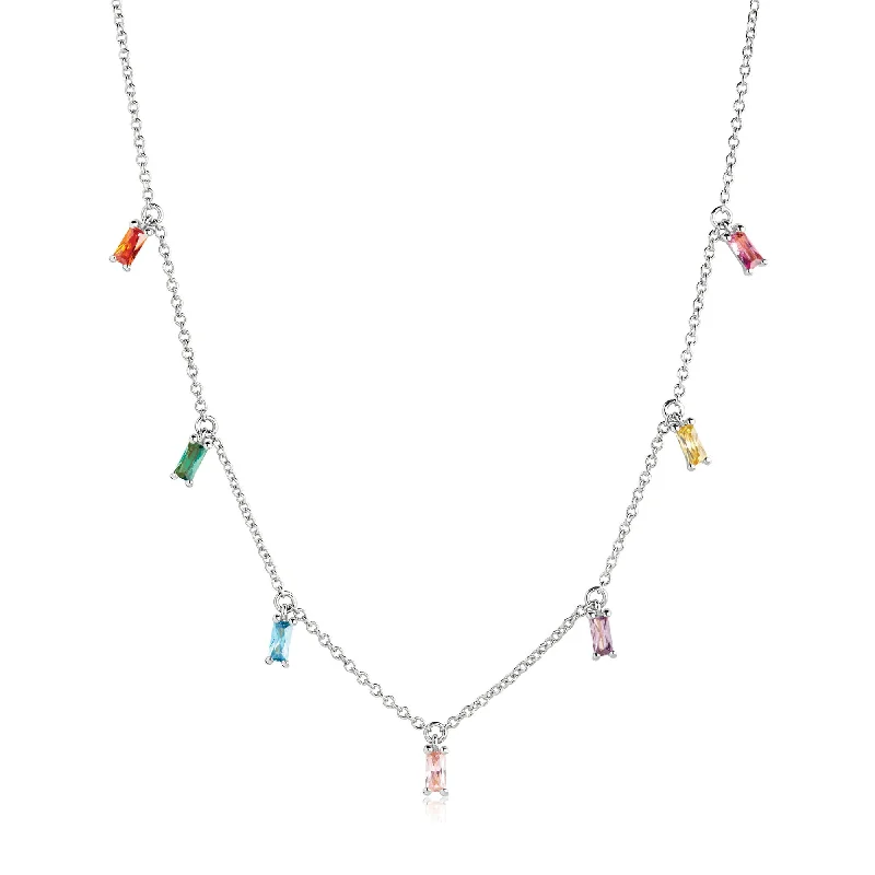 Fashion-Forward Jewelry At Exclusive Discounts Princess Baquette Silver Necklace w. Zirconias