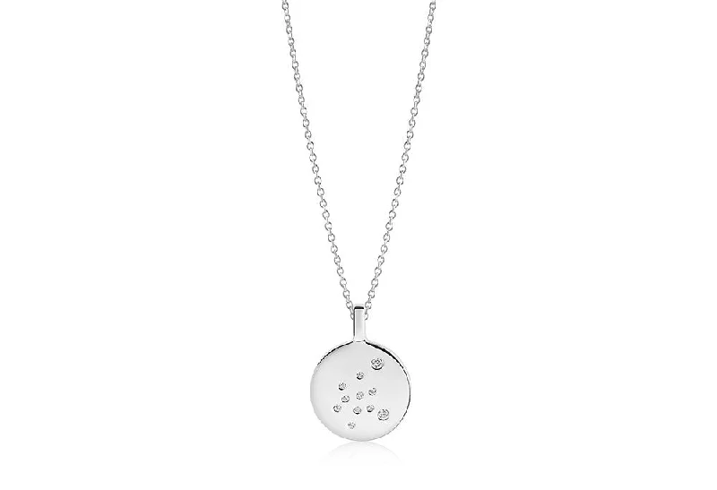 Best-Selling Jewelry Styles Now At Exclusive Discounts Zodiaco Aquarius Silver Necklace w. White Zirconias