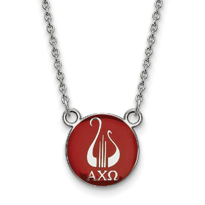 Dainty And Elegant Jewelry Now At Reduced Prices Sterling Silver Alpha Chi Omega Small Red Enamel Logo Necklace