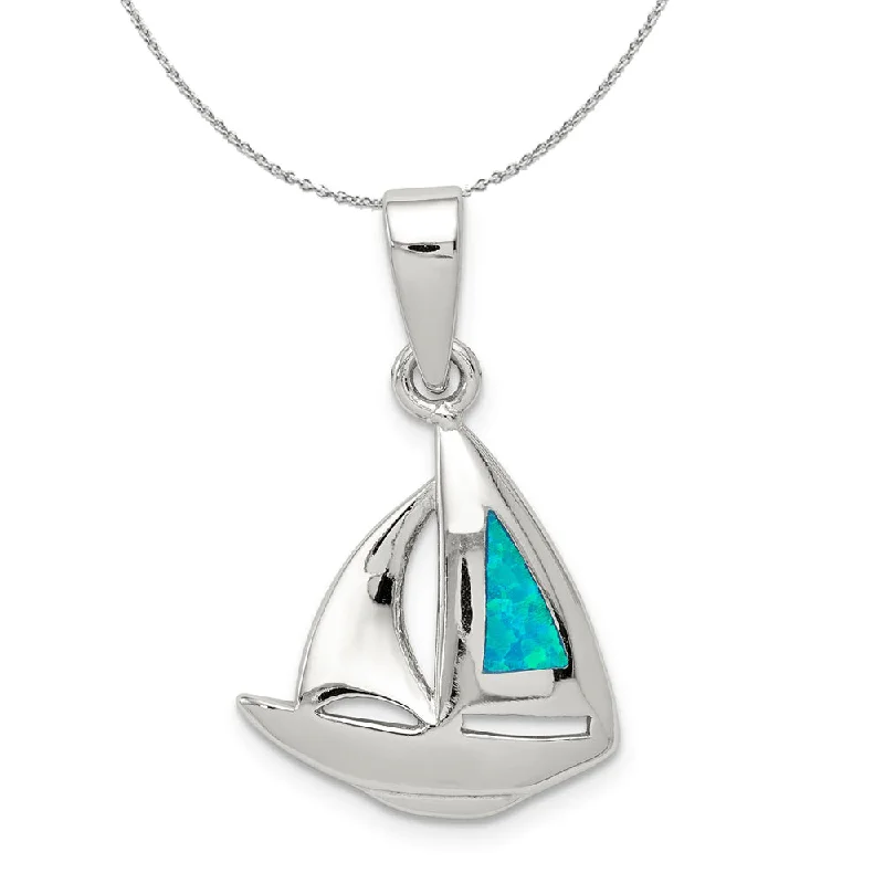 Limited-Stock Jewelry Sale – Once It's Gone, It's Gone Sterling Silver and Created Opal Sailboat Necklace