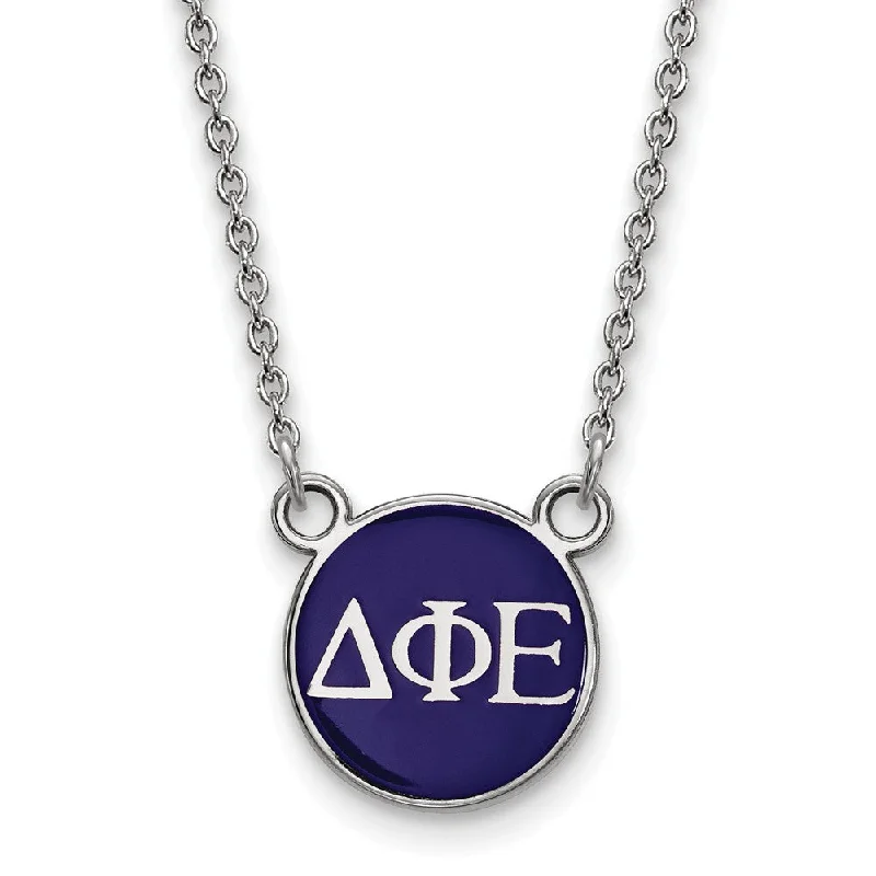 Elegant Jewelry, Exclusive Prices – Shop Now Sterling Silver Delta Phi Epsilon Small Blue Enamel Disc Necklace