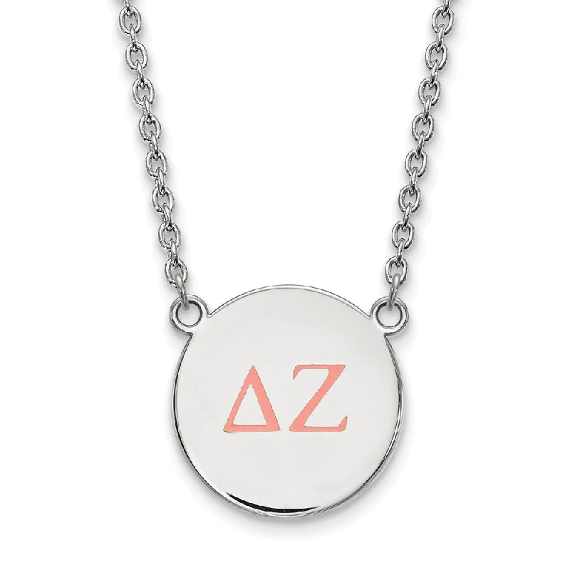 Upgrade Your Jewelry Collection For Less Sterling Silver Delta Zeta Large Coral Enamel Greek Letters Necklace