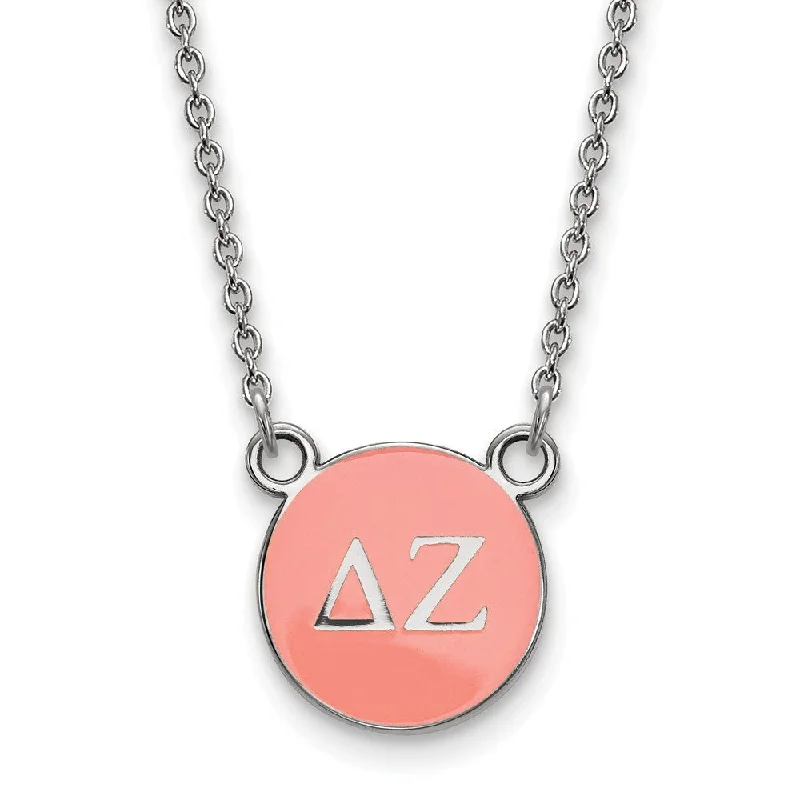 Special Jewelry Deals – Upgrade Your Collection Sterling Silver Delta Zeta Small Coral Enamel Disc Necklace