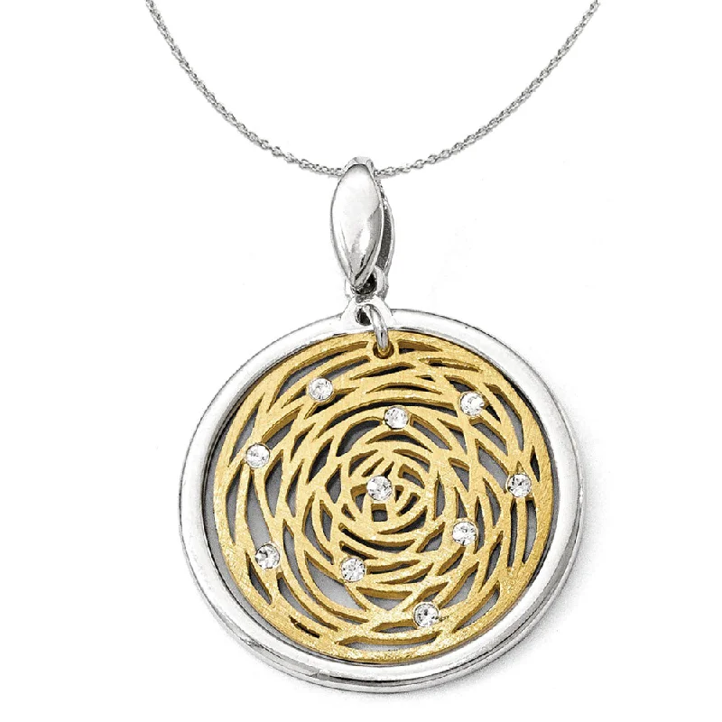 Limited-Stock Jewelry Sale – Shop Before It's Gone Sterling Silver Gold Tone and CZ Round Web Design 26 x 35mm Necklace