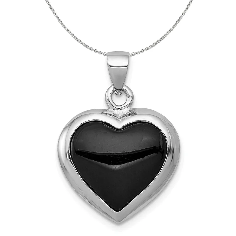 Grab Your Favorite Jewelry At The Lowest Prices Sterling Silver, Onyx & Mother of Pearl Reversible Heart 17mm Necklace