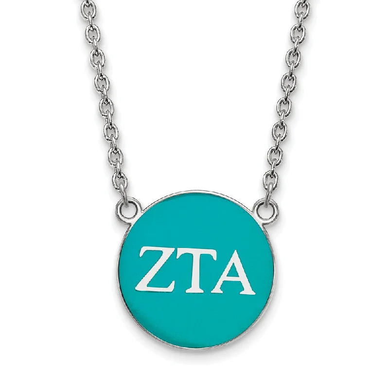 Trending Jewelry Styles Now At Limited-Time Discounts Sterling Silver Zeta Tau Alpha Large Turqouise Enamel Disc Necklace