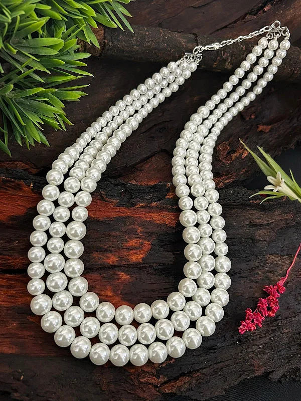 Buy More, Save More On Stunning Jewelry Pieces Three Lines Natural Royal Shell Pearl Mala with Graduation Necklace Set