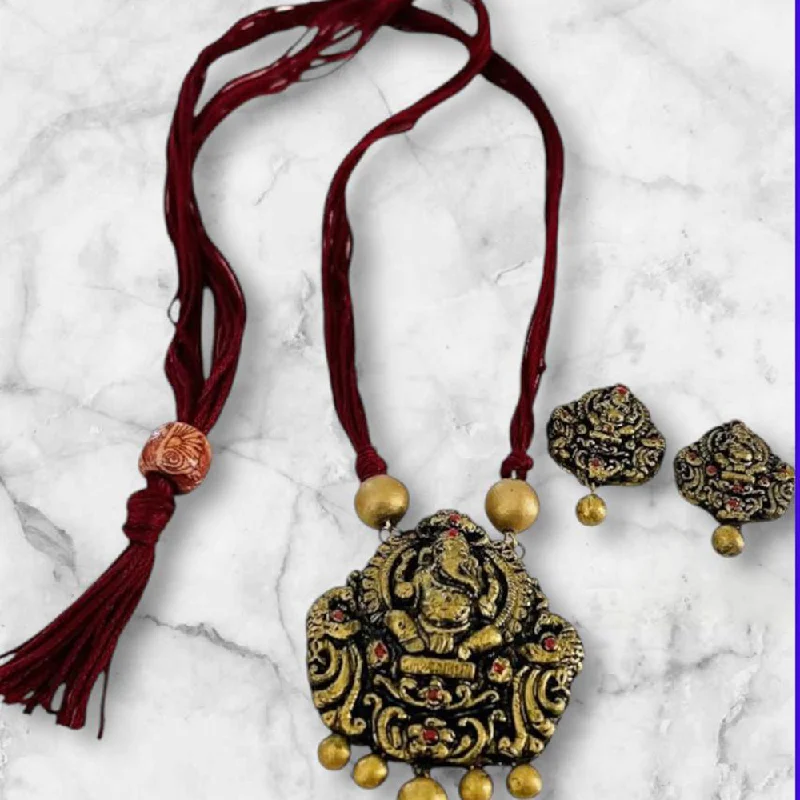 Timeless Jewelry Styles At Wallet-Friendly Prices VF Collection Gold Plated Terracotta Ganesh Necklace Set