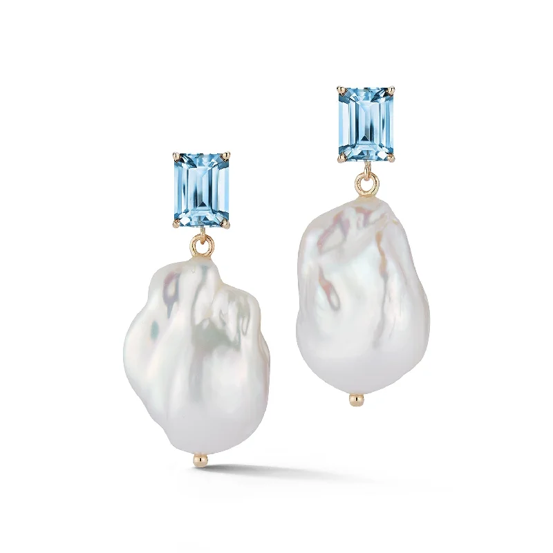 Personalized Jewelry Sale – Unique Gifts At Low Prices 14kt Blue Topaz and Baroque Pearl Drop Earrings