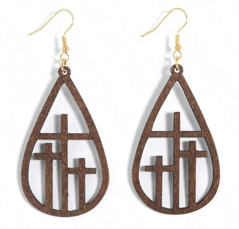 Modern Jewelry At Exclusive Discounts – Shop Today Beautiful Cross at Calvary Wood Earrings