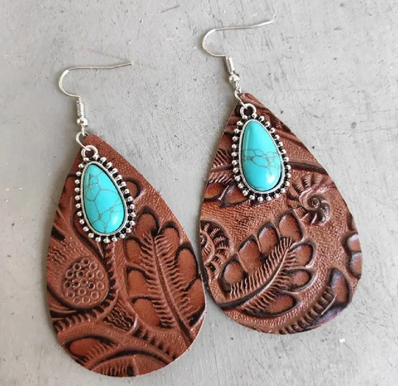 Customized Silver Jewelry For Unique Style Beautiful Embossed Leather with Turquoise Drop