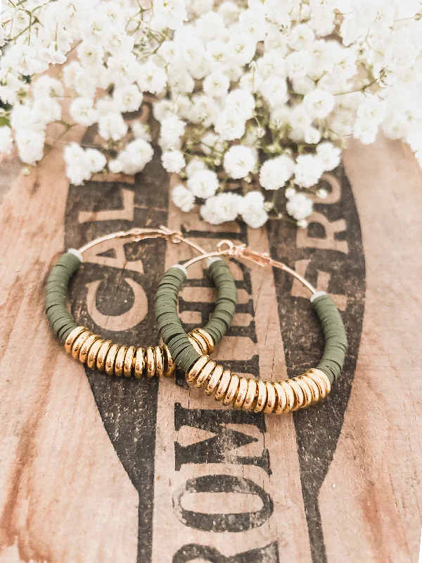 Affordable Gold-Plated Jewelry For Modern Fashion Beautiful Green and Gold Clay Hoops