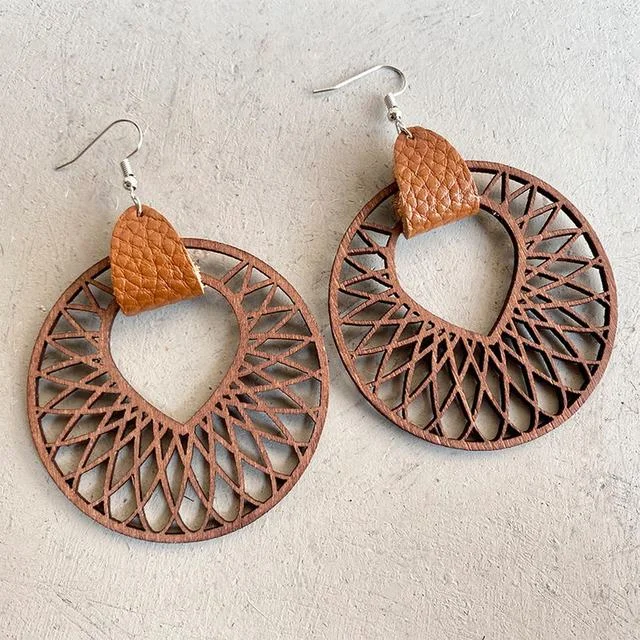 Buy More, Save More On Stunning Jewelry Pieces Beautiful Large Wood and Leather Earrings