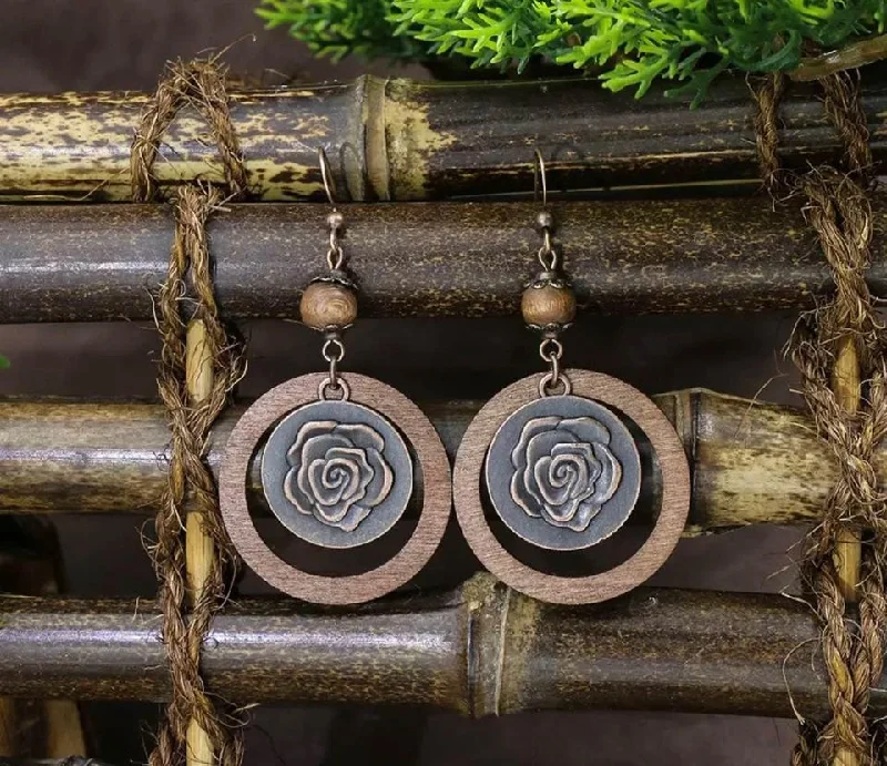 Elevate Your Outfit With Discounted Statement Jewelry Beautiful Rustic Wood Rose Earrings