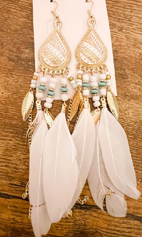 Trending Jewelry Now At Unbeatable Prices Beautiful White Boho Feather Earrings