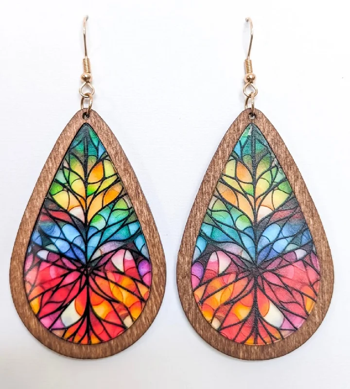 Elegant Rose Gold Jewelry For A Stylish Touch Beautiful Wood and Stained Glass Effect Earrings