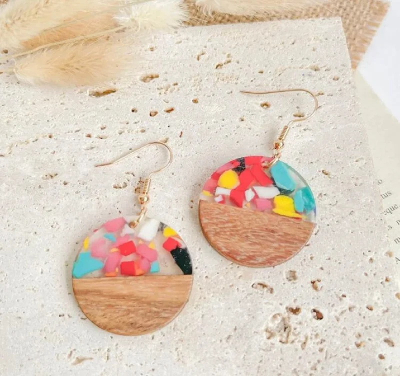 Last Chance To Grab Your Favorite Jewelry At A Discount Confetti Resin Wood Circle Earrings