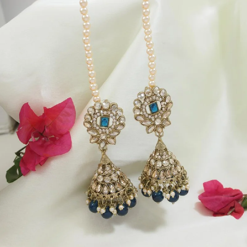 Fashion-Forward Jewelry At Incredible Prices Etnico Gold Plated Traditional Kundan & Pearl Jhumka Earrings With Pearl Earchain For Women (E3257MO)