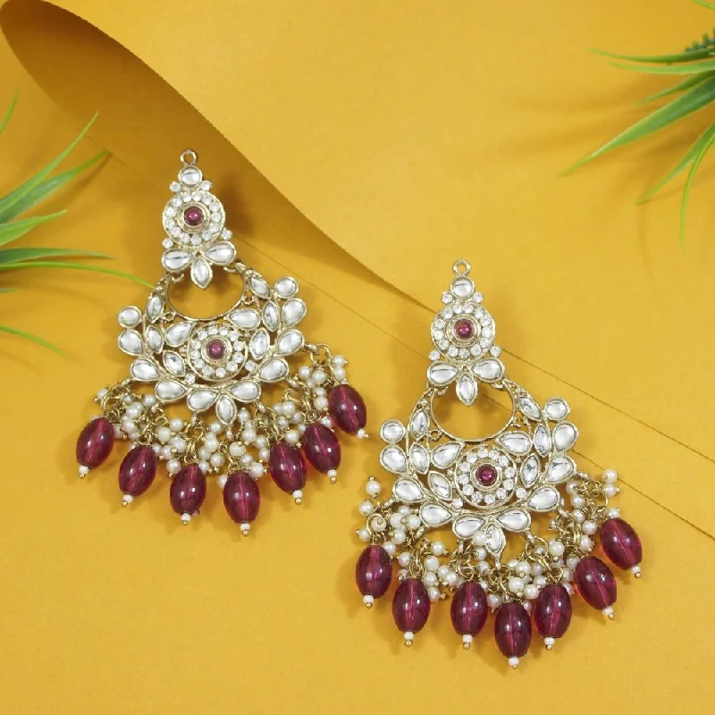 Must-Have Jewelry At Unbelievable Discounts Etnico Gold Plated Traditional Kundan & Pearl Chandbali Earrings For Women (E3156Wi)