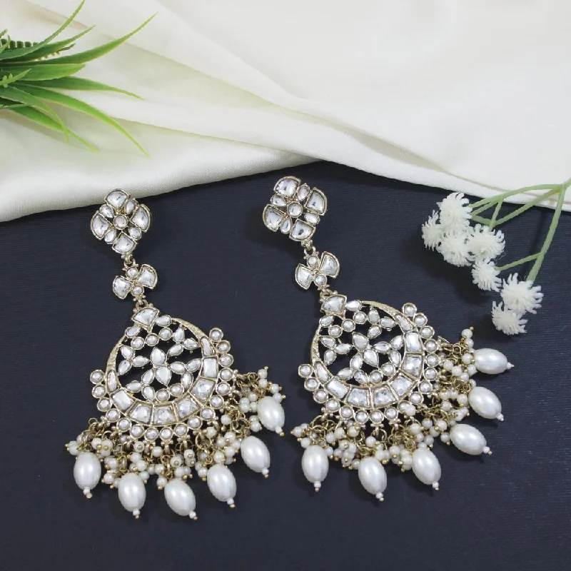 Don't Miss These Dazzling Jewelry Discounts Etnico Gold Plated Traditional Kundan & Pearl Chandbali Earrings For Women (E3157W)