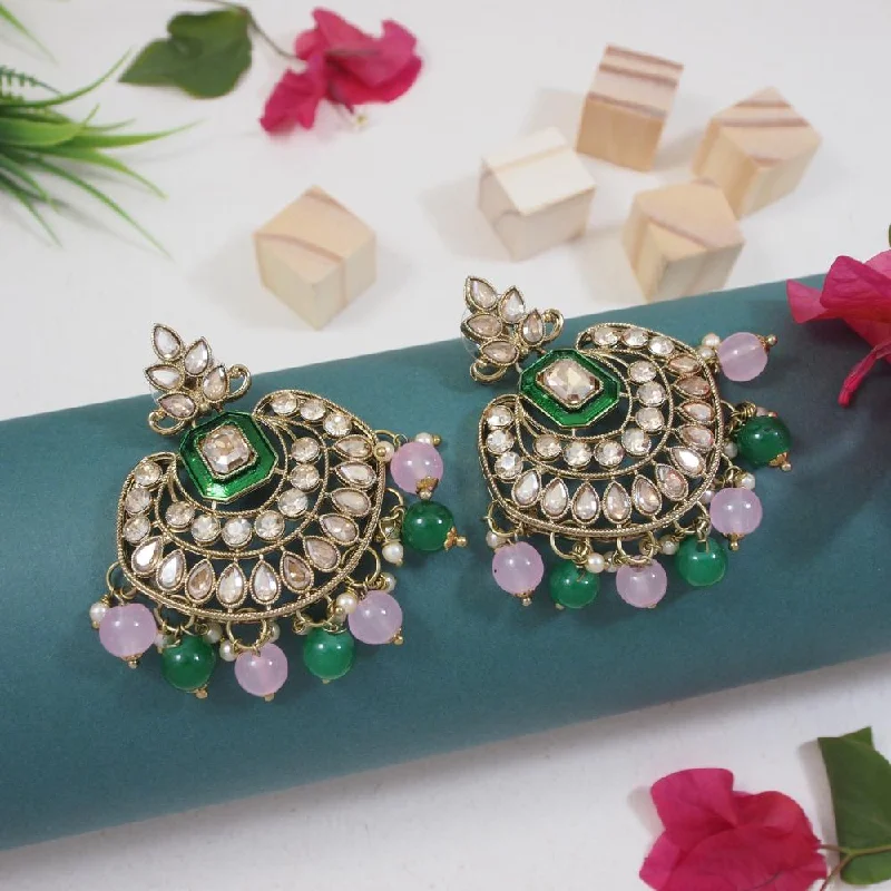 High-Quality Jewelry At A Fraction Of The Cost Etnico Gold Plated Traditional Meenakari Kundan & Pearl Chandbali Earrings For Women (E3254GPi)