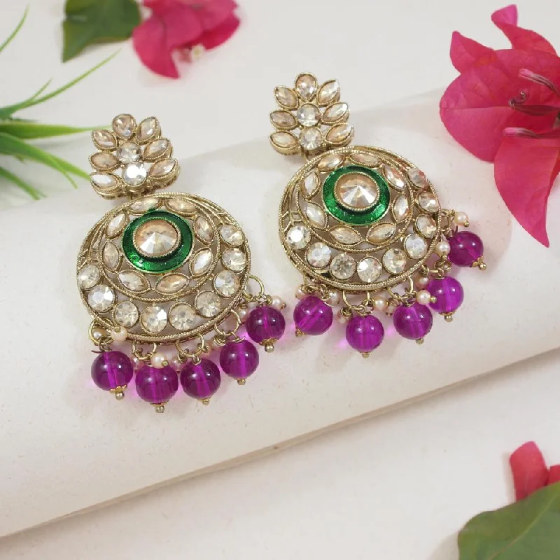 Timeless Jewelry At Special Discount Rates Etnico Gold Plated Traditional Meenakari Kundan & Pearl Chandbali Earrings For Women (E3255Wi)