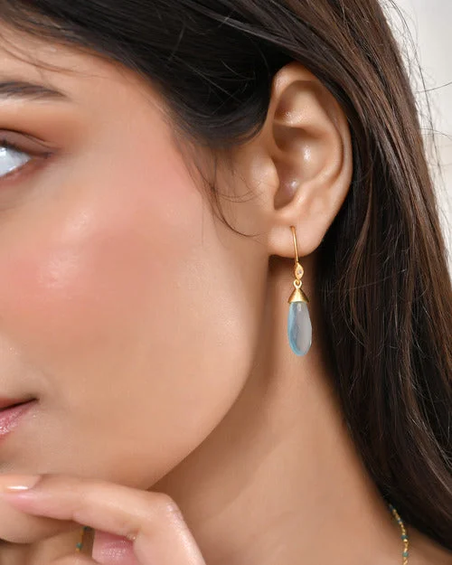 Shop Stylish Jewelry Now And Save Big Narrow Aqua Chalcedony Drop Earrings