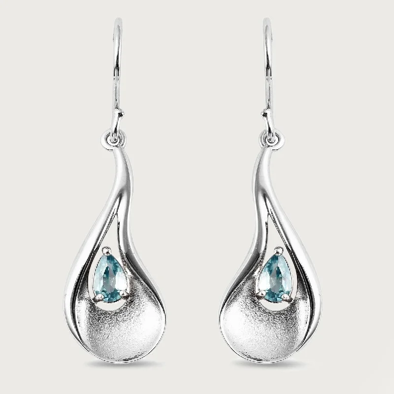 Stunning Jewelry Pieces At The Lowest Prices Ever Sandblast Texture Wave Earrings with Ratanakiri Blue Zircon