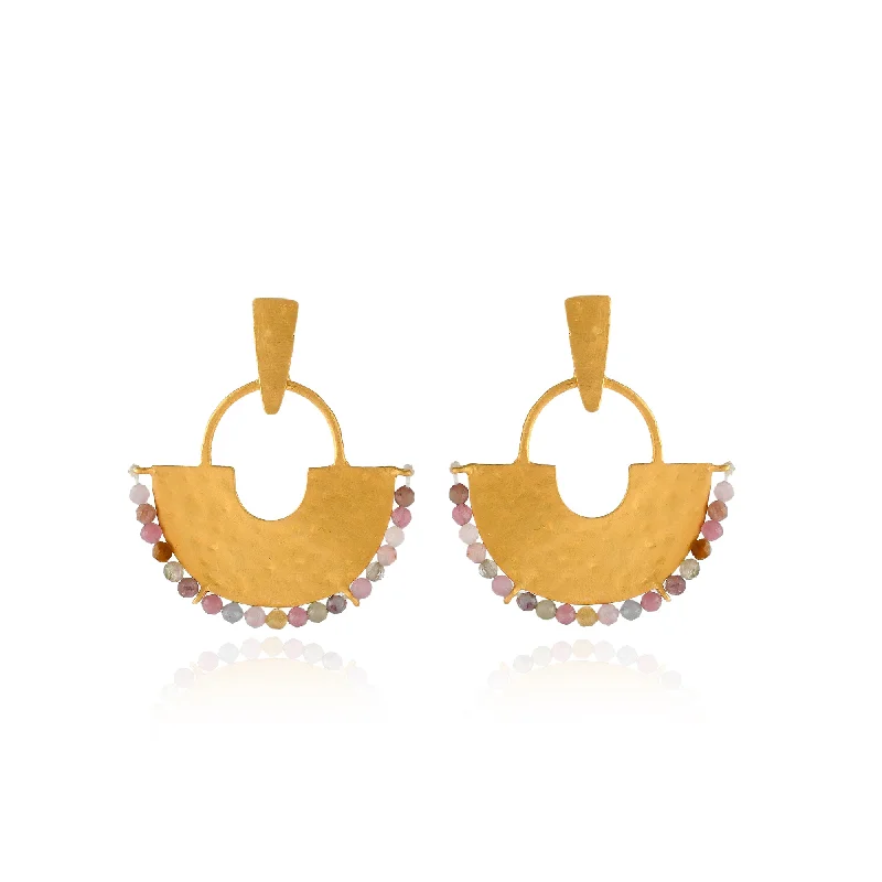 Handcrafted Jewelry Sale – Unique Designs At Low Prices Tourmaline Embellished Gold Semi Circle Earrings