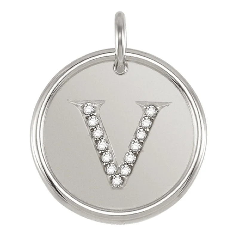 Bestselling Jewelry Now On Sale – Elevate Your Look 1/15 Ctw G-H, I1 Diamond Initial 17mm 14k White Gold Pendant Letter V