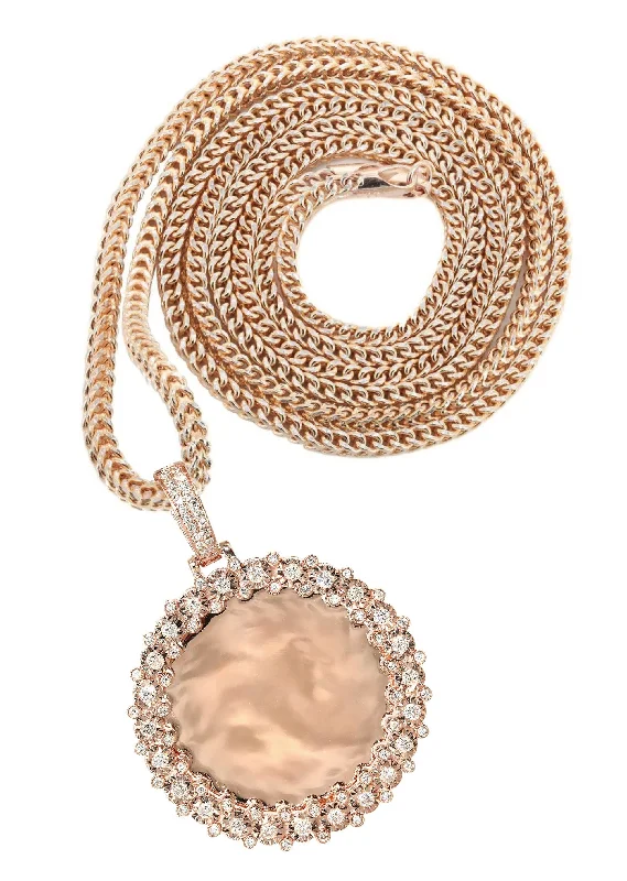 Premium Jewelry Now Available At Special Discounts 14K Rose Gold Diamond Round Picture Pendant Necklace | 0.63 Carats | Appx. 16 Grams